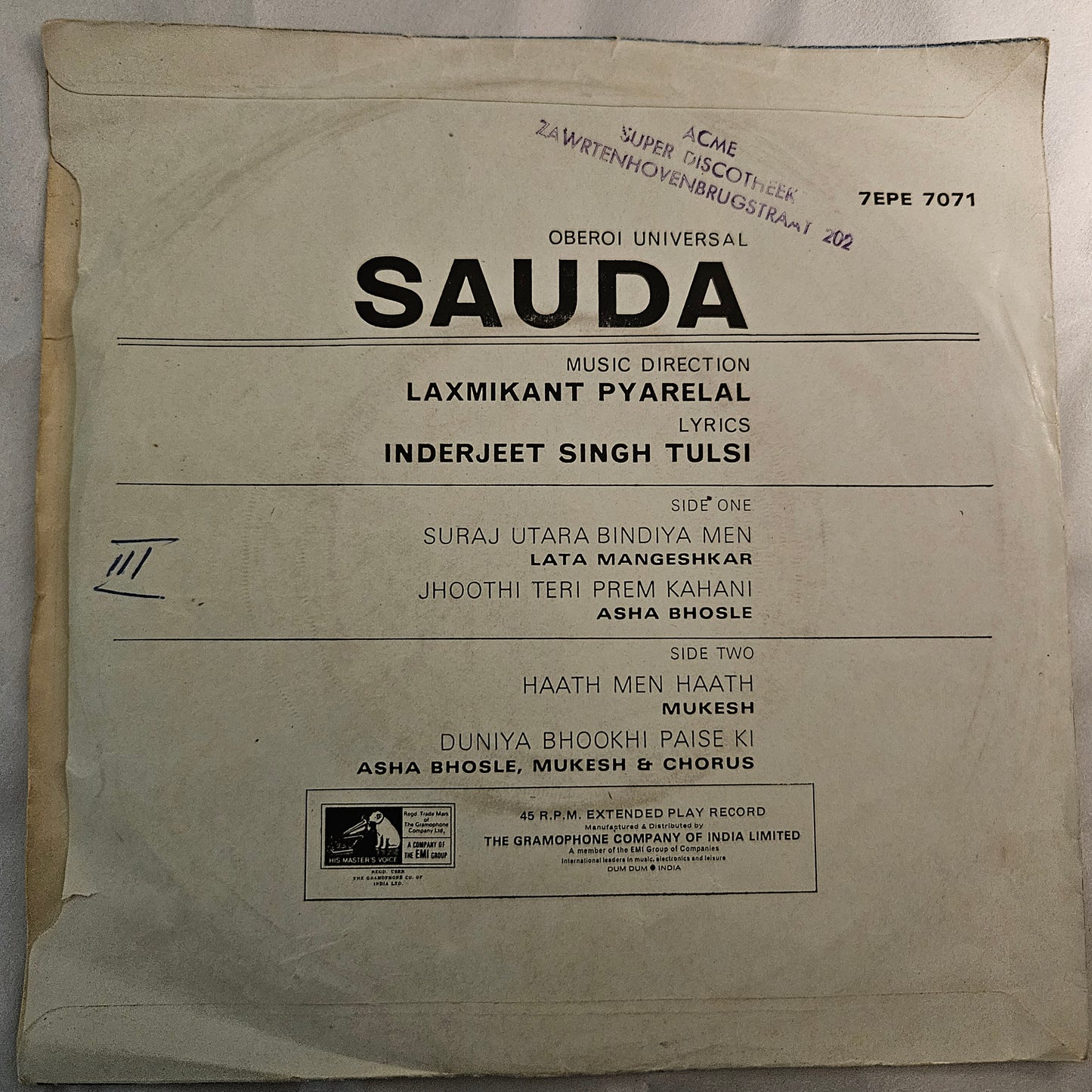 Sauda - music by Laxmikant Pyarelal Rare Ep in excellent condition