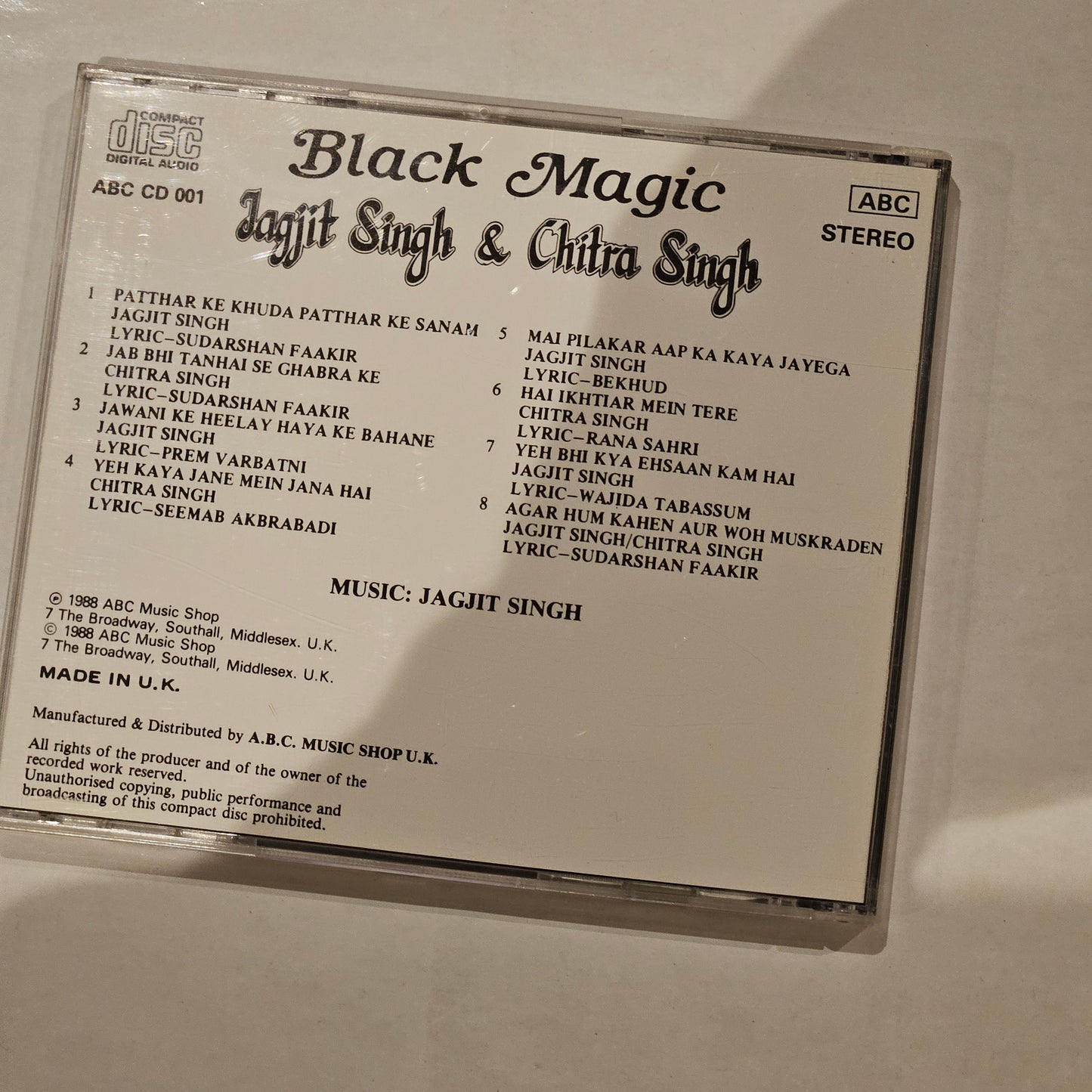 Jagjit & Chitra Singh – Black Magic Audio CD ABC CD 001 - Made in UK