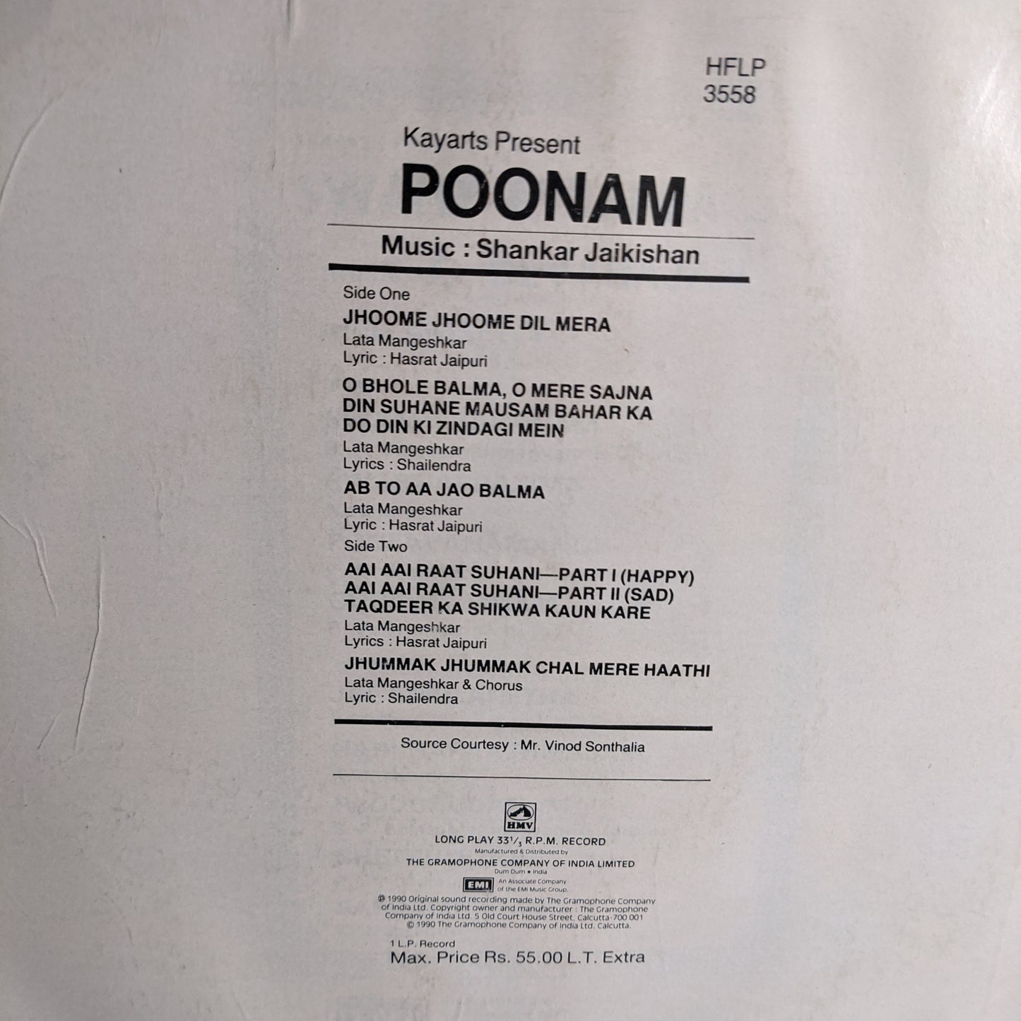 POONAM - Music by Shankar Jaikishan - Unplayed Mint