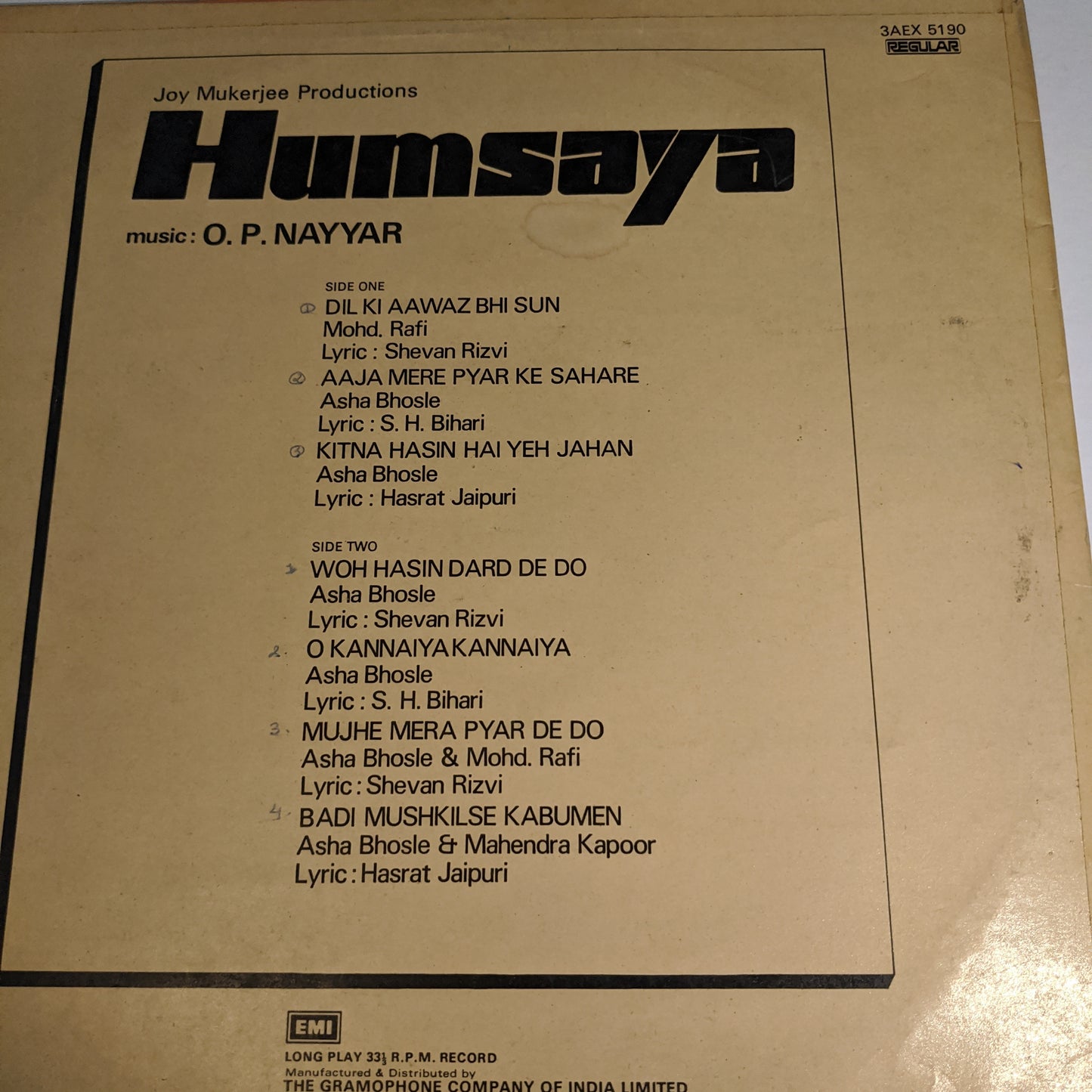 Humsaya - O P Nayyar classics Superhit .vg+ record