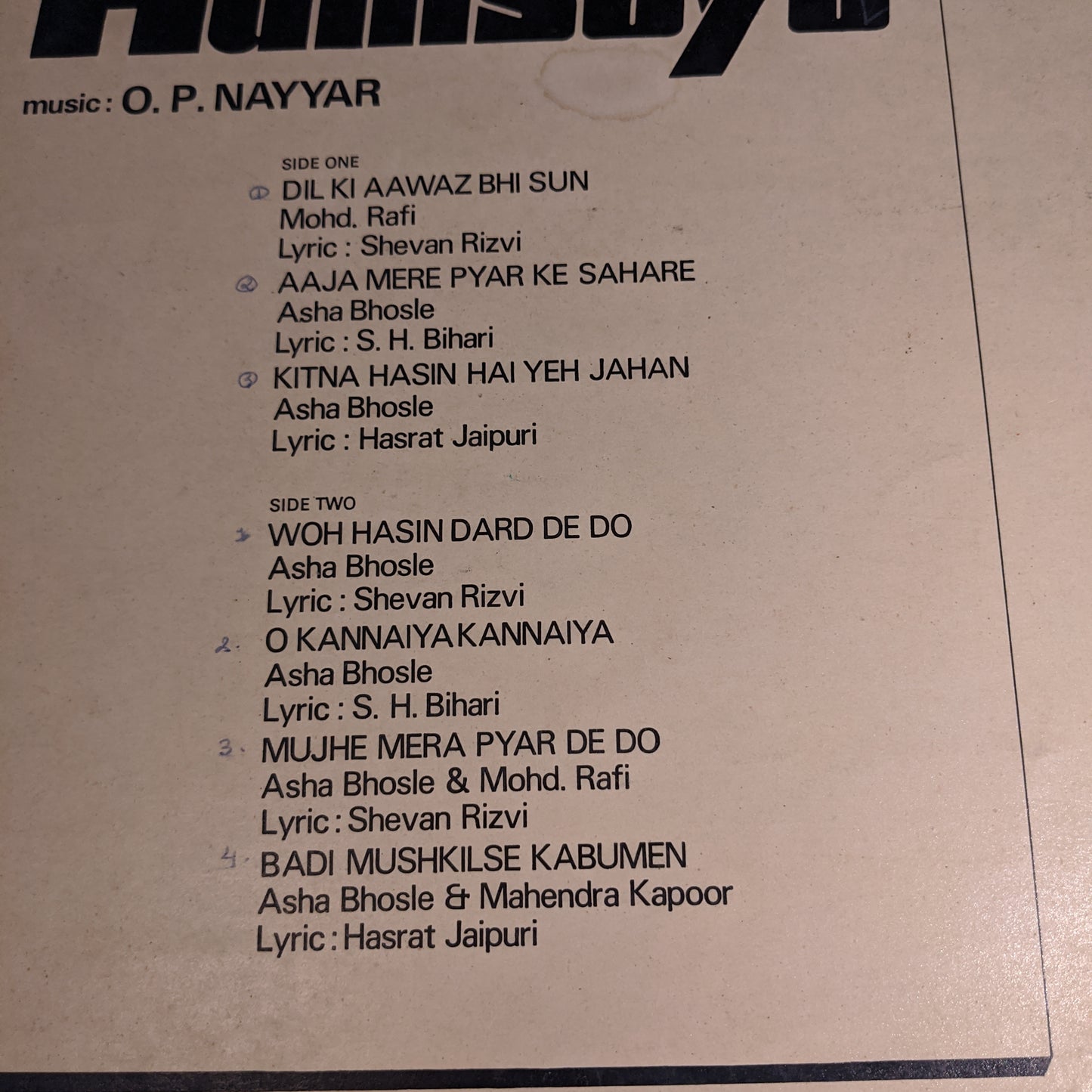 Humsaya - O P Nayyar classics Superhit .vg+ record