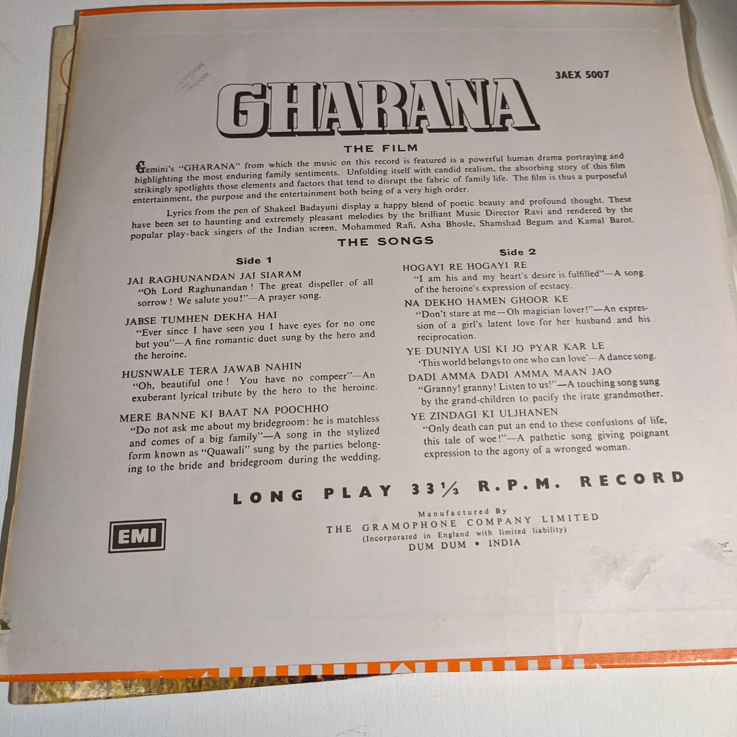 Gharana - Ravi and Rafi classic superhit in Heavy odeon In Near Mint condition