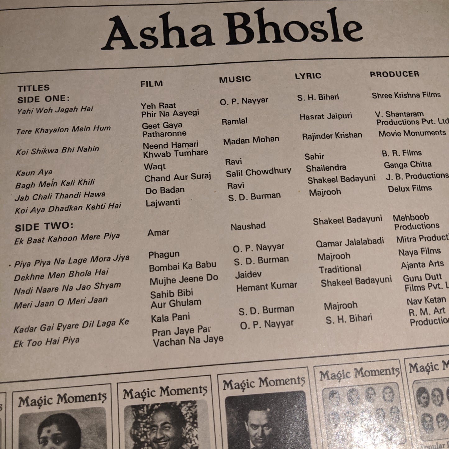 Asha Bhosle - magic Moments unplayed New