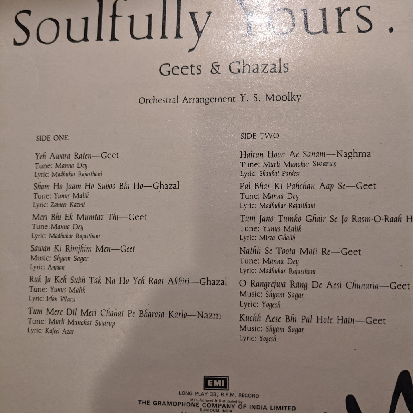 Manna dey - private album Soulfully Yours - geets and ghazals - STEREO - excellent