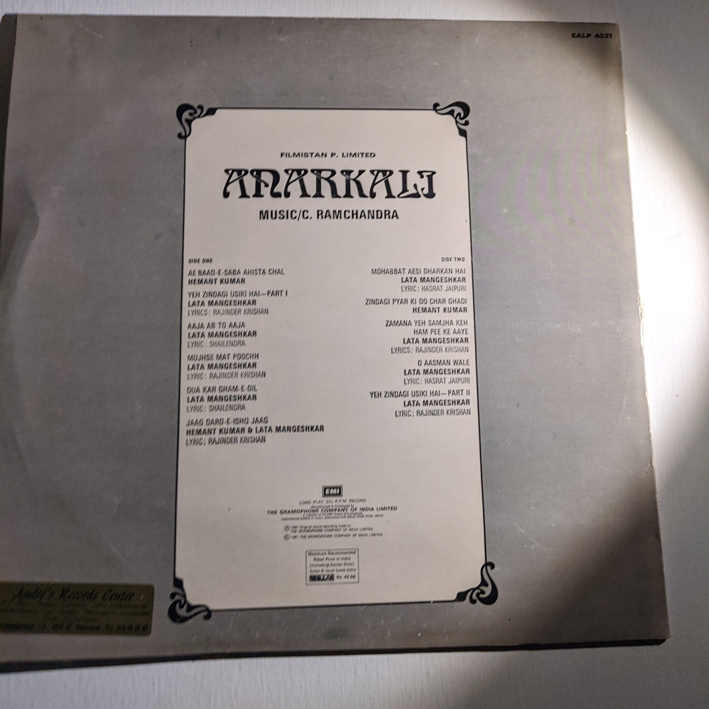 Anarkali - C Ramchandra classic  Superhit with lata mangeshkar  in near Mint