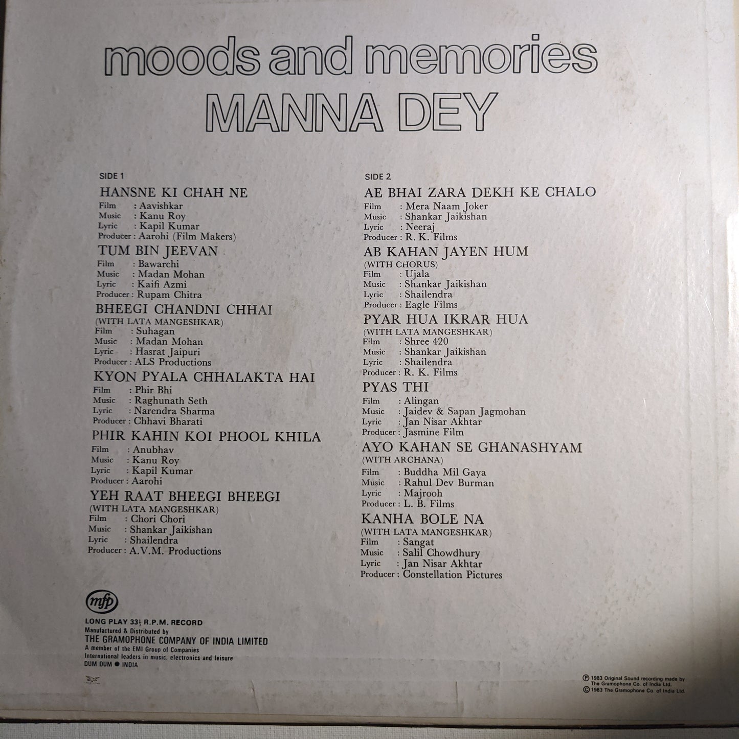 Manna dey - Moods and memories - Manna Dey in Excellent