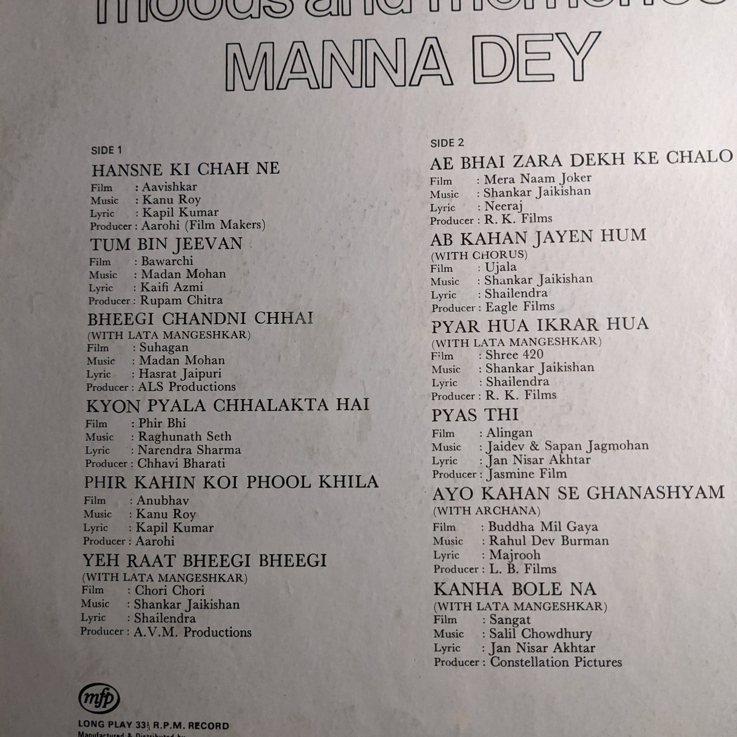 Manna dey - Moods and memories - Manna Dey in Excellent