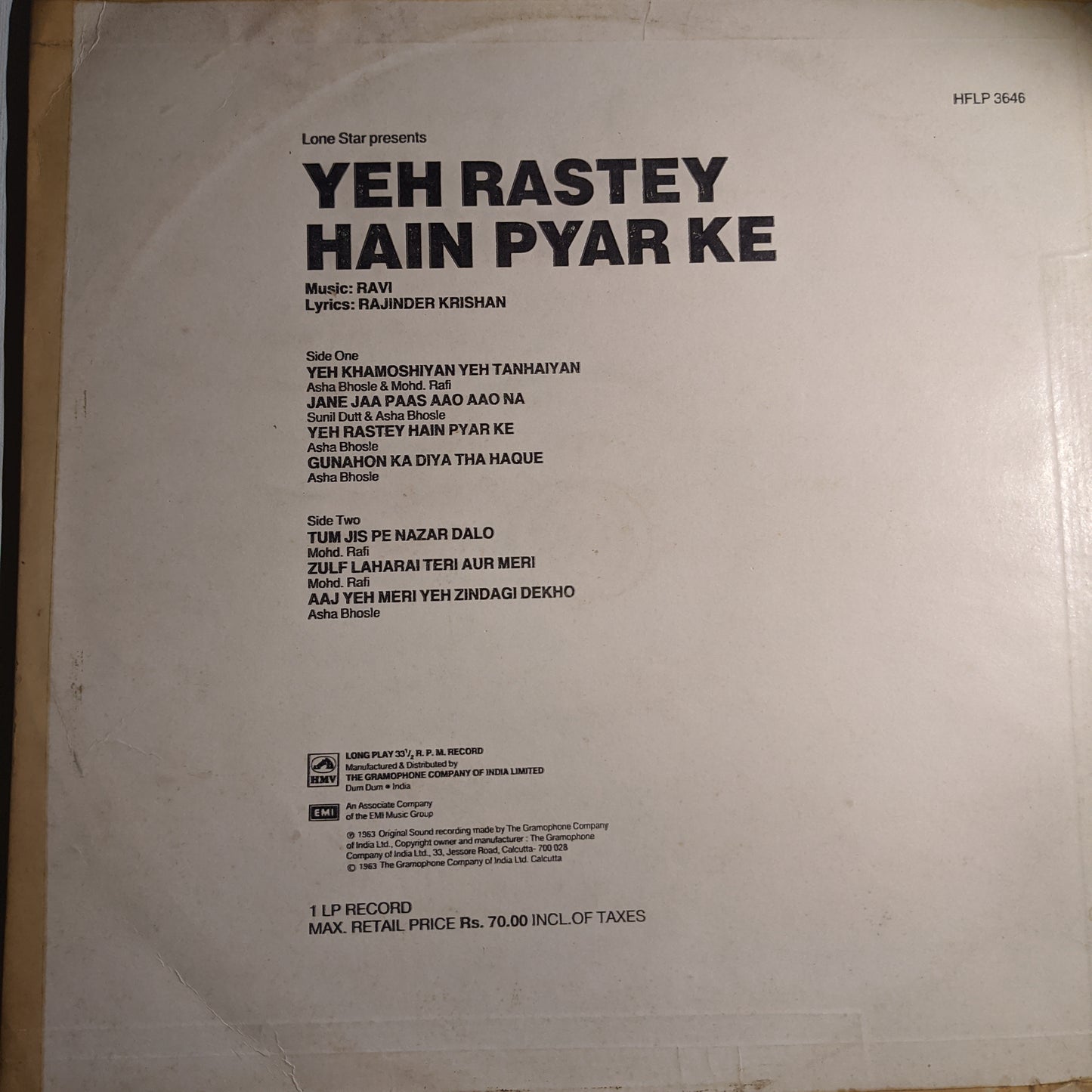 Yeh Rastey Hai Pyar ke - Ravi and Mohd Rafi, Asha Superhit - Rare in near Mint