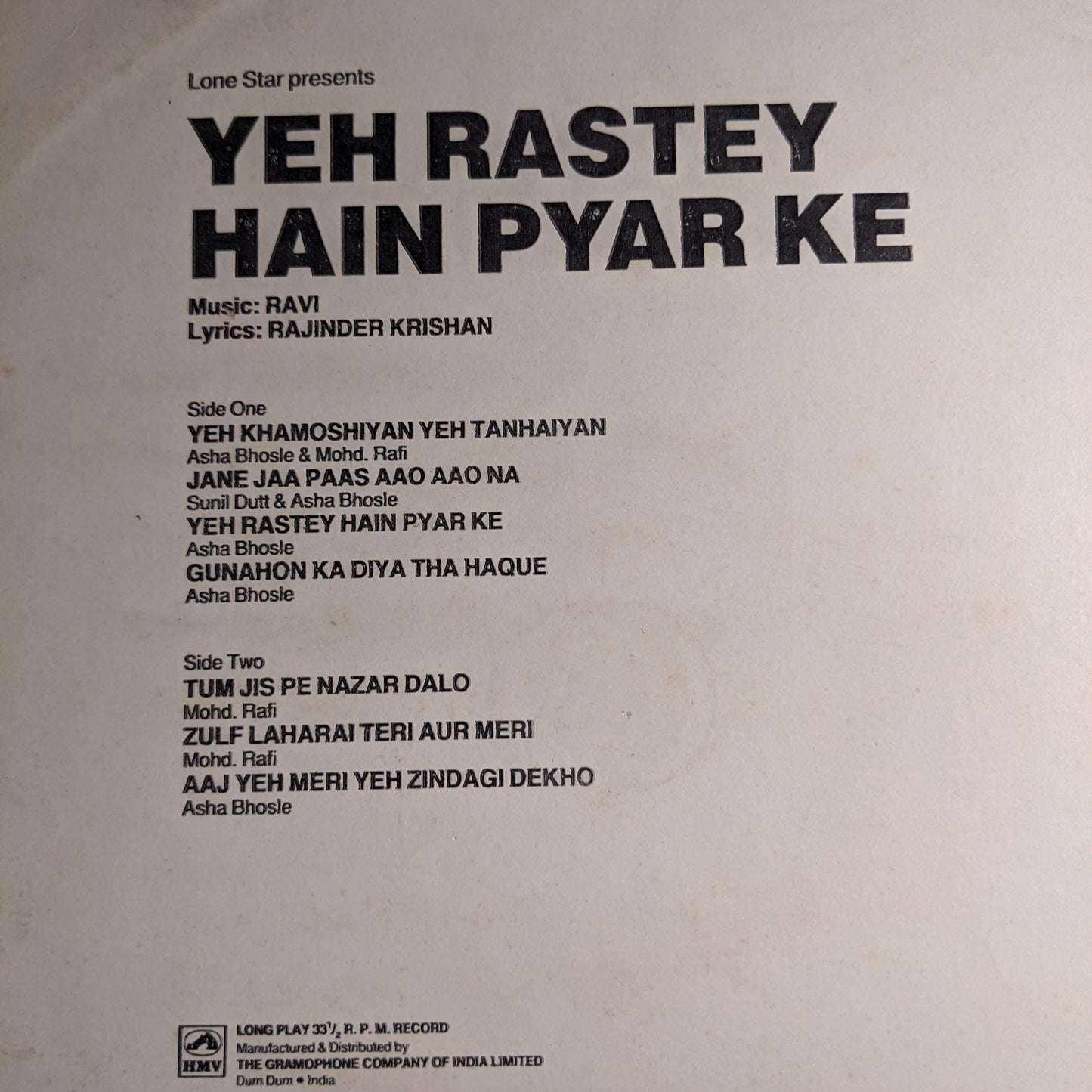 Yeh Rastey Hai Pyar ke - Ravi and Mohd Rafi, Asha Superhit - Rare in near Mint