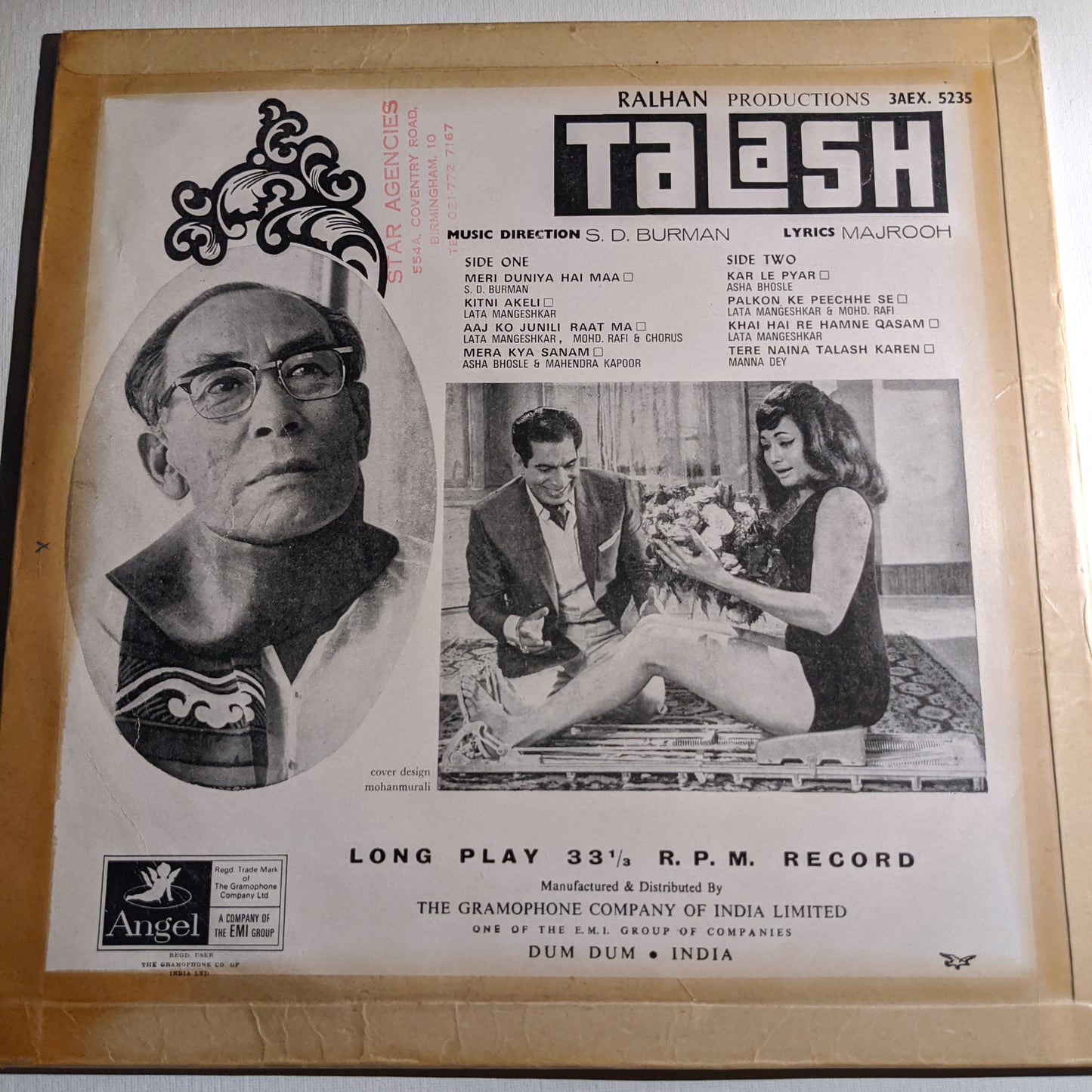 Talaash - Music by S. D. Burman - Angel 1st in VG+ condition