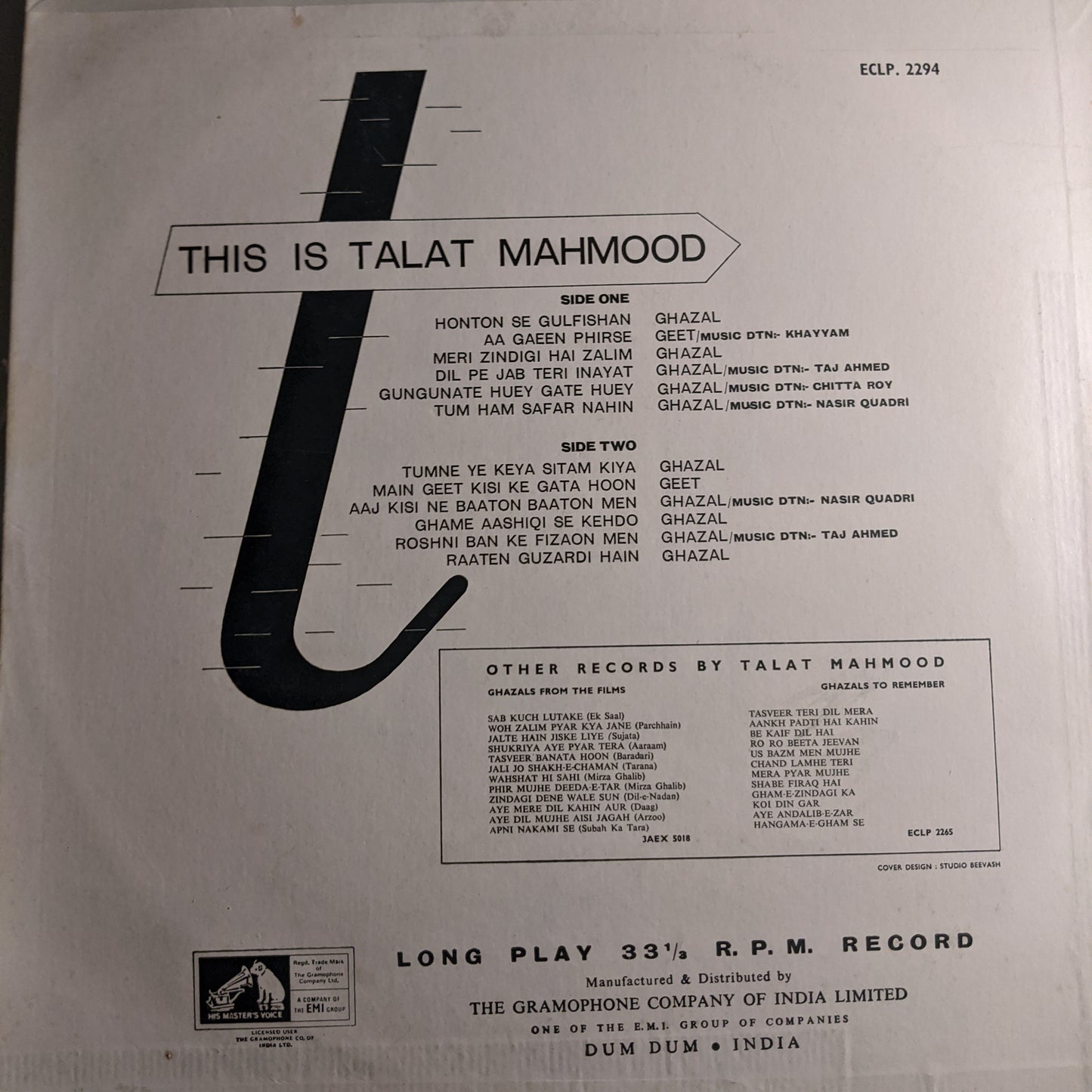 Talat Mahmood - This is Talat mahmood - Ghazals in Near Mint