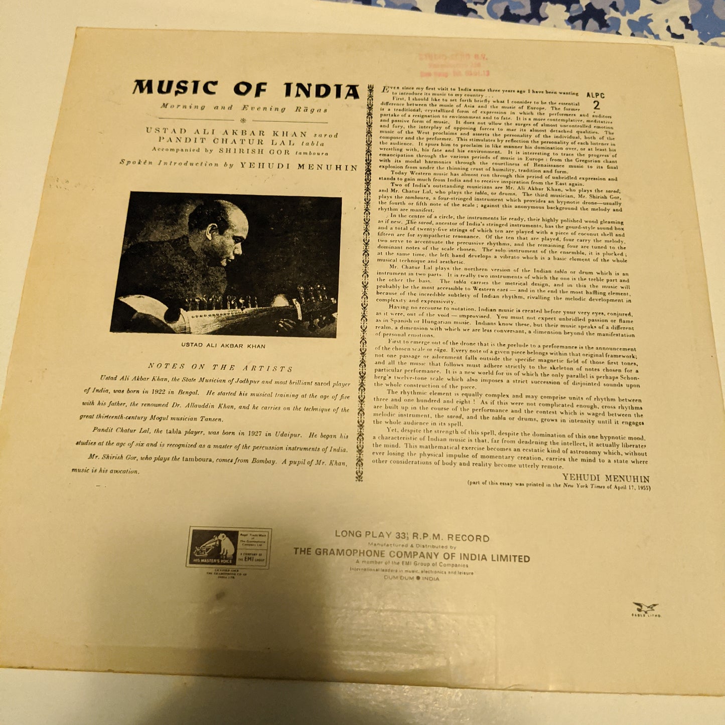 Ustad Ali Akbar Khan* - Pandit Chatur Lal* - ? Music Of India (Morning And Evening Ragas) in VG+