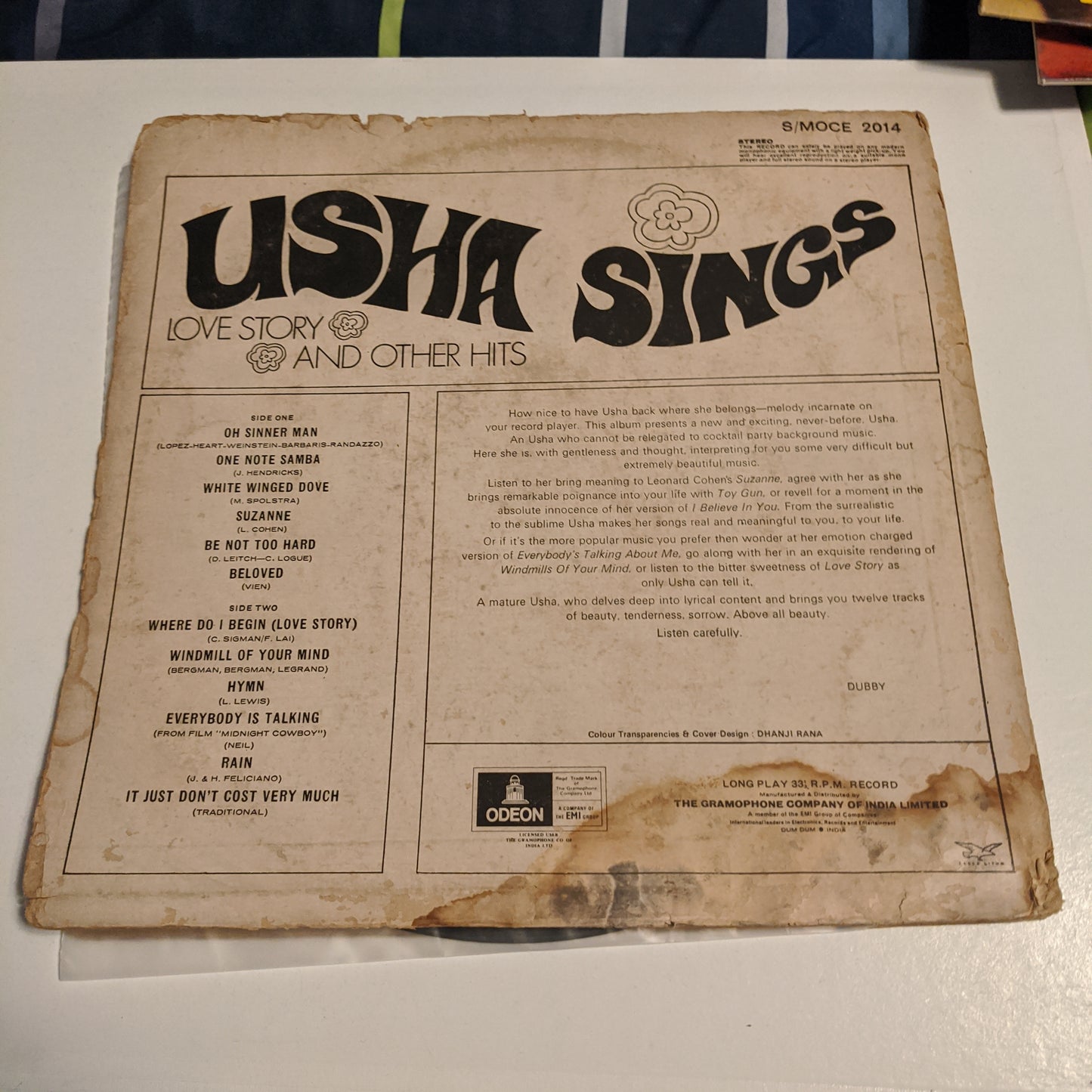 Usha Uthup  - 1st Pressing Ring Odeon Usha Sings Love Story And Other Hits in VG