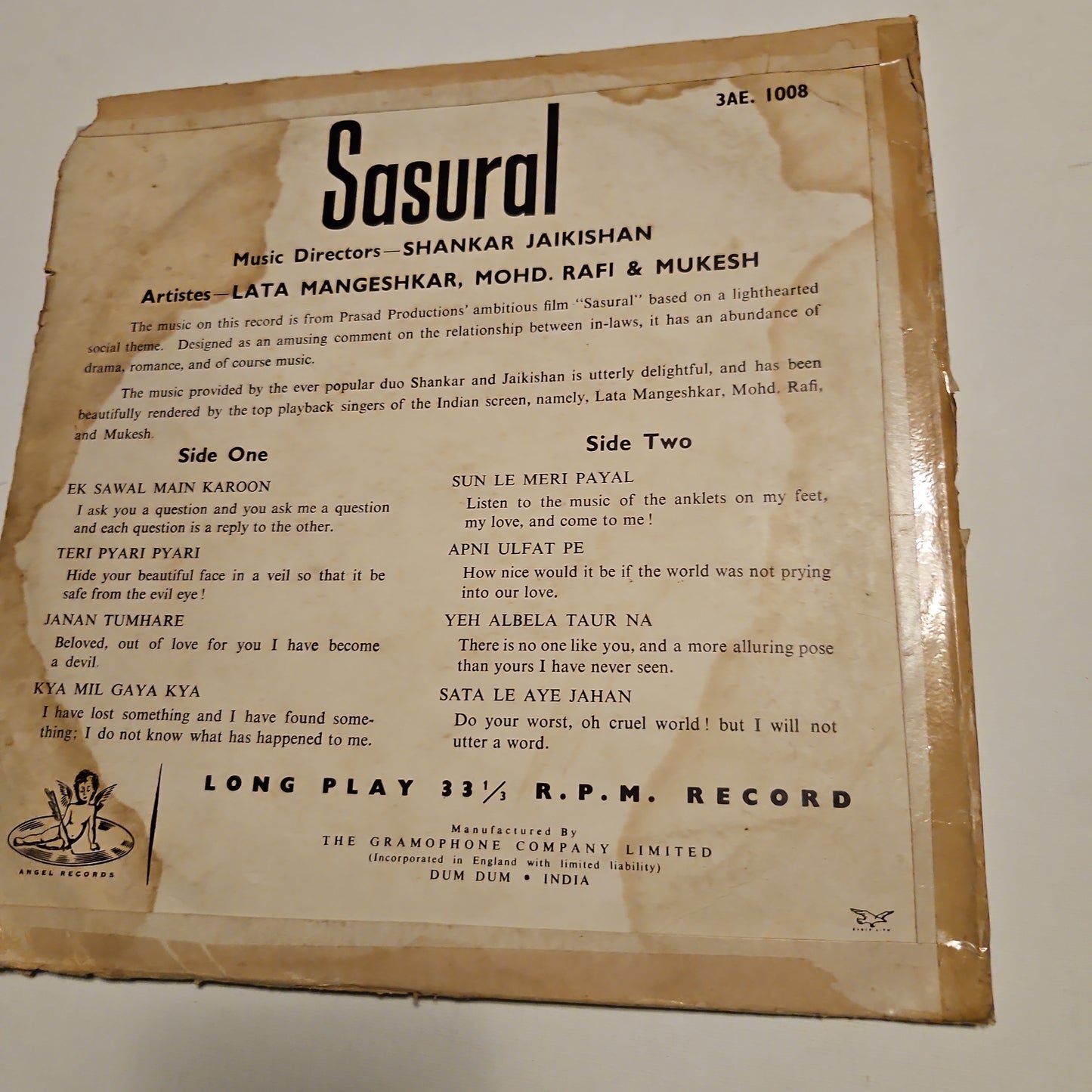 Sasural - 10 inch Angel -Shankar Jaikishan in VG+