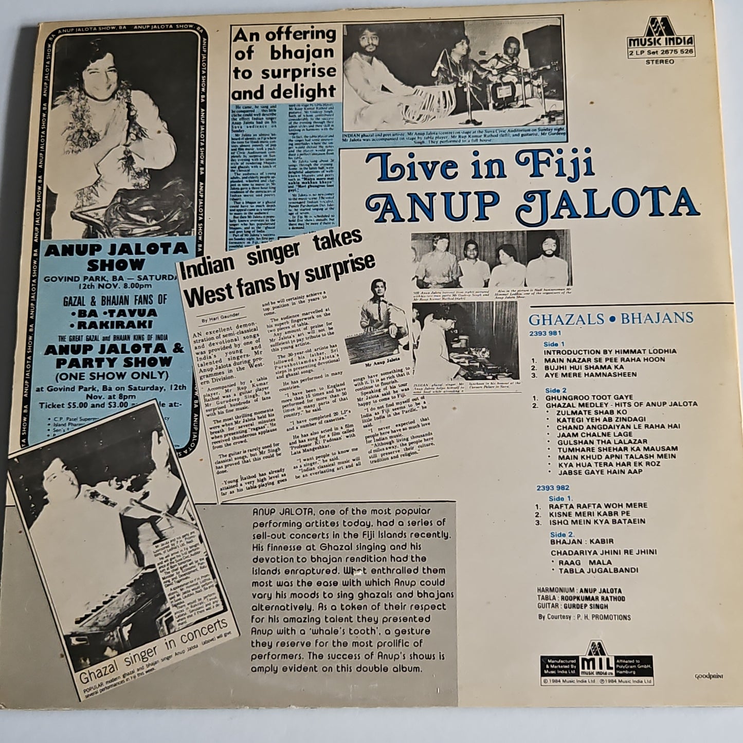 Anup Jalota - Live In Fiji (Ghazals • Bhajans) 2 LP set