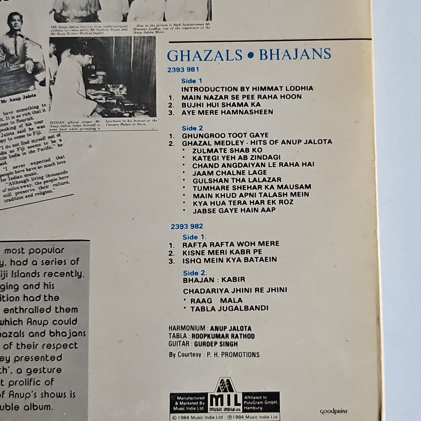 Anup Jalota - Live In Fiji (Ghazals • Bhajans) 2 LP set