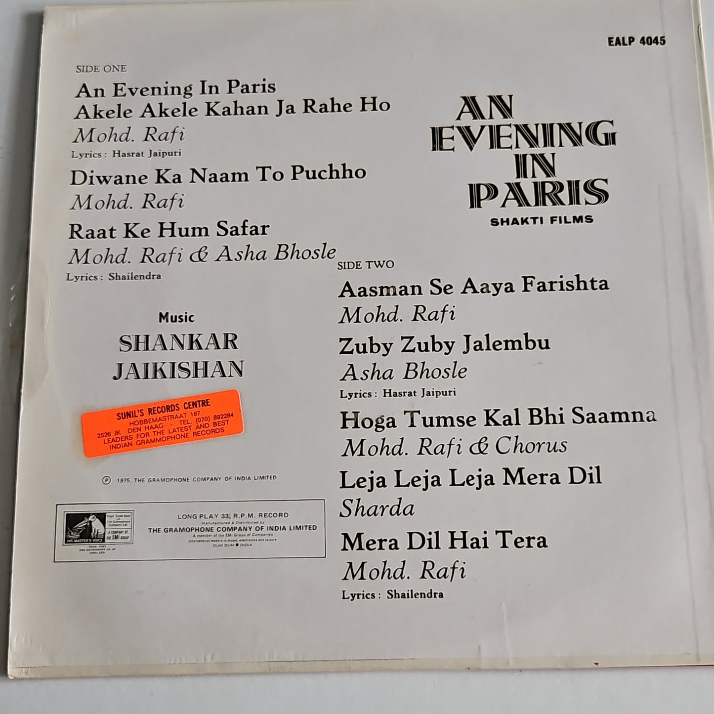 An evening in Paris - Shankar Jaikishan OST superhit in pristine condition