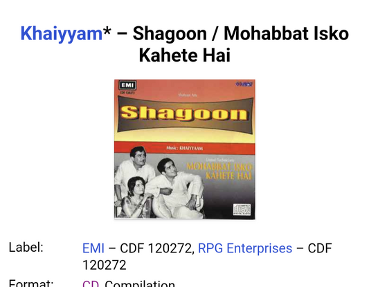 Audio cd. Shagoon and mohabbat isko kahte hai. Sealed